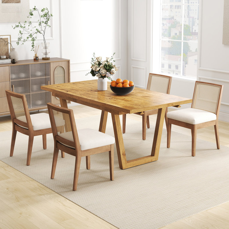 Table de salle à manger en bois massif avec table de salle à manger extensible et chaise rembourrée Farmhouse, Brun, Noyer