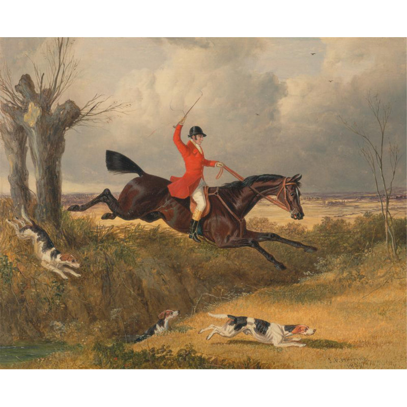 «Foxhunting; Clearing a Ditch» par John Frederick Herring Snr. - Toile tendue avec châssis, H 24 po x l 17 po