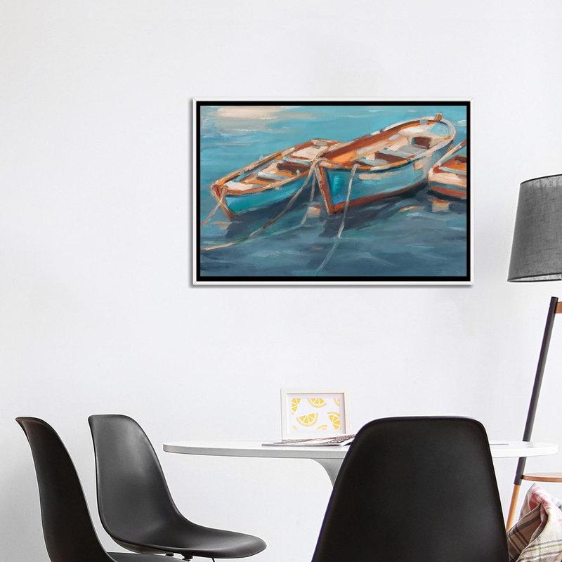 "Tefus Row boats I" par Ethan Harper, reproduction d’art, Pas de tapis, H 26 po x l 40 po x 1,5 po, Toile blanche encadrée