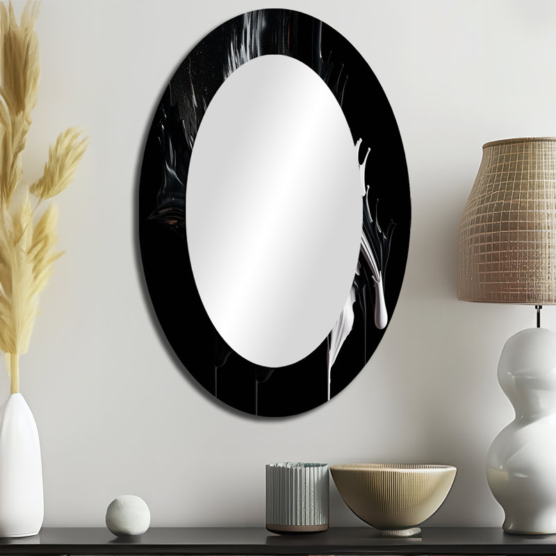 Exploration des profondeurs du marbre noir VI - décor de miroir mural ovale noir, 36 po x 24 po