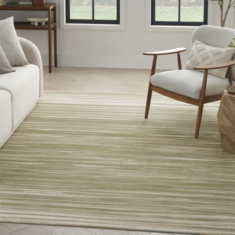 Abstract Machine Woven Area Rug in Green/Ivory, Rectangle 10' x 14'