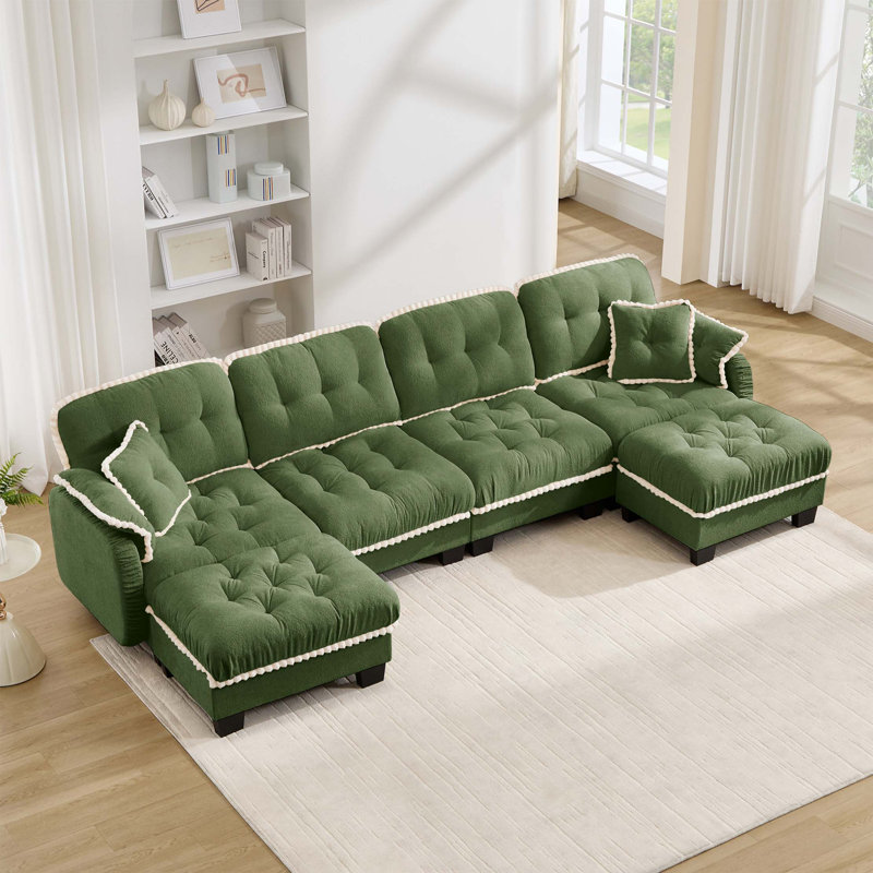Canapé en U en chenille avec coussins capitonnés et repose-pieds mobile Cloud