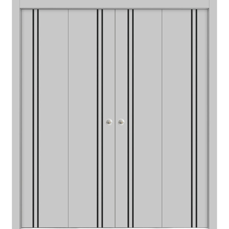 Porte pliante en bois massif massif, 72 po x 96 po, Gris mat