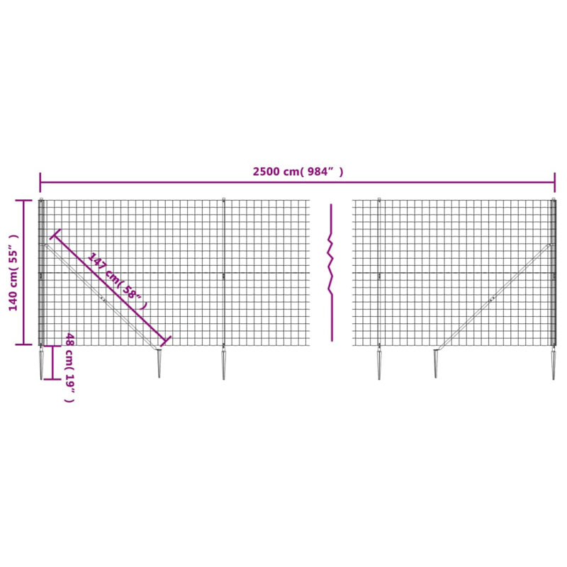 Biagina Metal Wire/Mesh Fence, 13, Anthracite, 140cm H x 2500cm W x 10cm D
