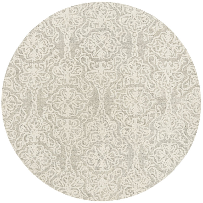 Davyan Hand Tufted Wool Damask Rug, Round 8'