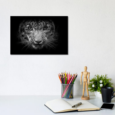Snow Leopard In Black and White 1 Piece Wrapped Canvas Wall Art