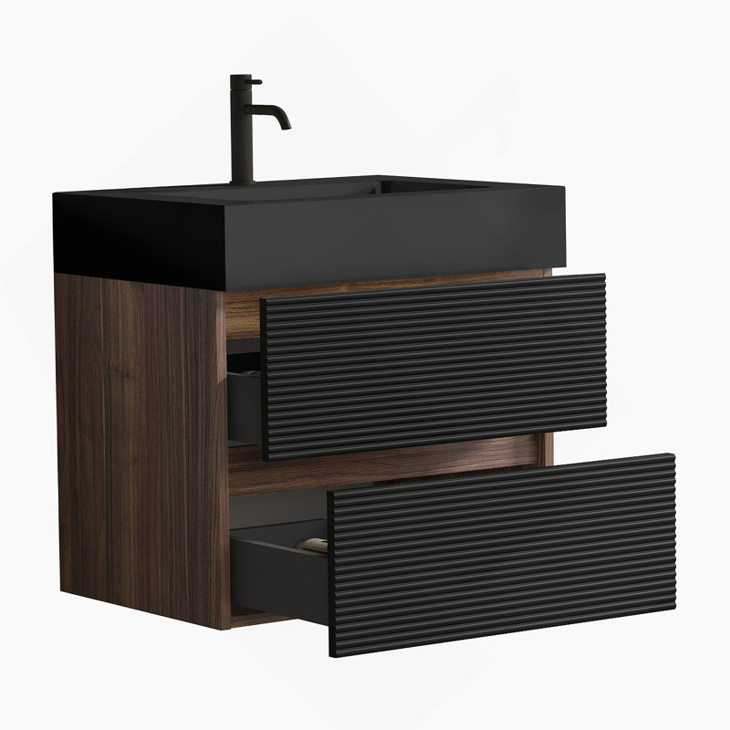 Meuble-lavabo 24 po avec lavabo en quartz noir mat Grace, 24", Noir
