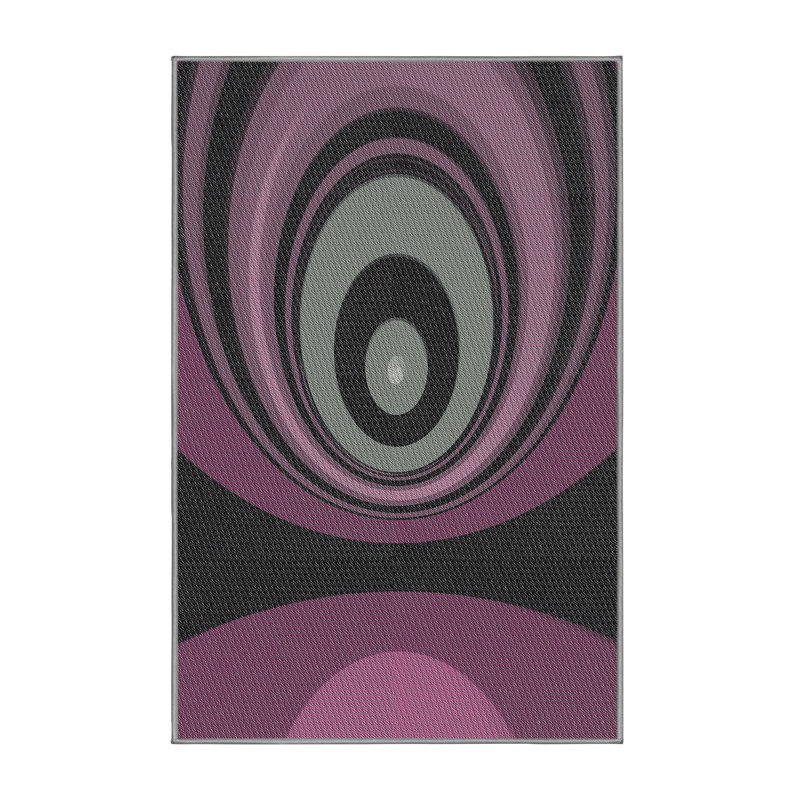 Tapis rose / vert / gris en laine / polyester tissé à la machine à motif abstrait, Rectangle 8 pi x 10 pi