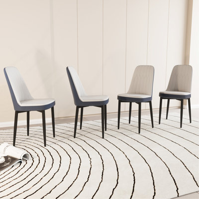 De 4 chaises de salle à manger de cuisine - cuir d'unité centrale, coussins épais, pieds en métal (siège moderne blanc spacieux, noir