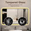 Miroir mural de salle de bain 48 po x 32 po noir - affichage de la température, réglages tricolores, désembuage, réglage de l'heure du meuble-lavabo en alliage d'aluminium, verre