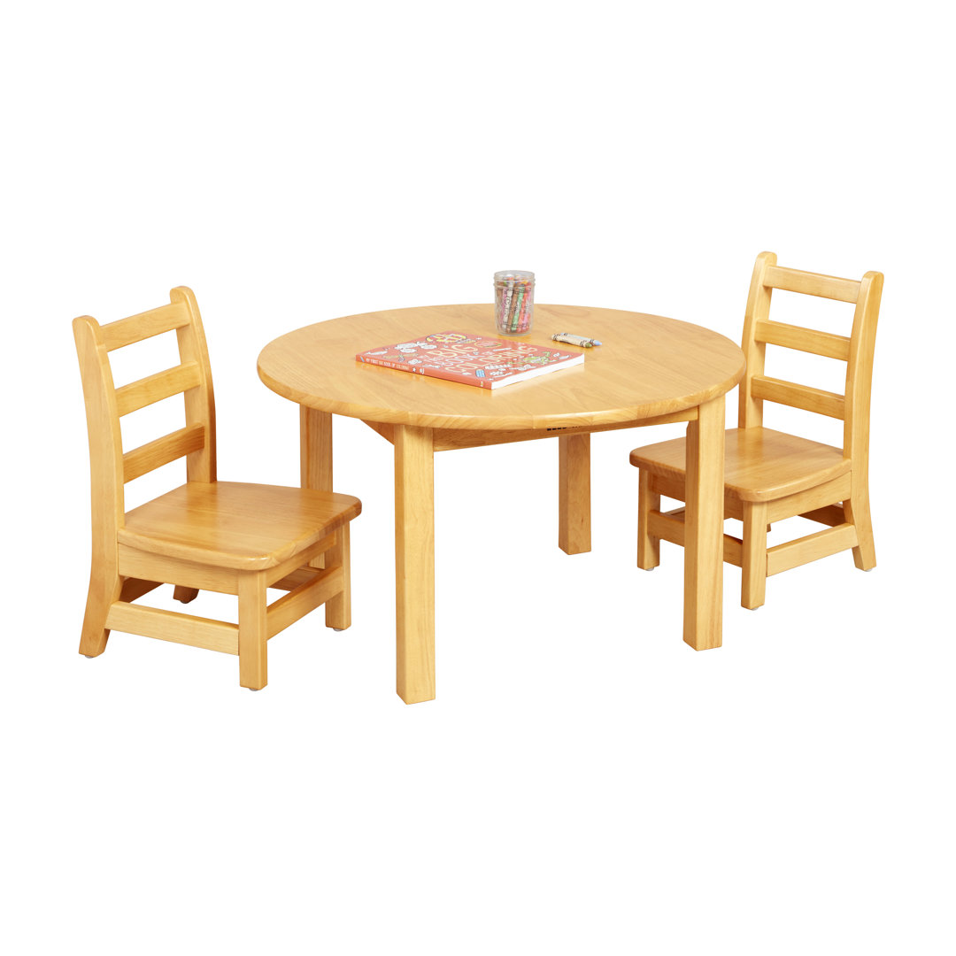 ECR4Kids 30in D Round Hardwood Table with 16in Legs and Two 8in Chairs, Kids Furniture, Honey ECR4Kids