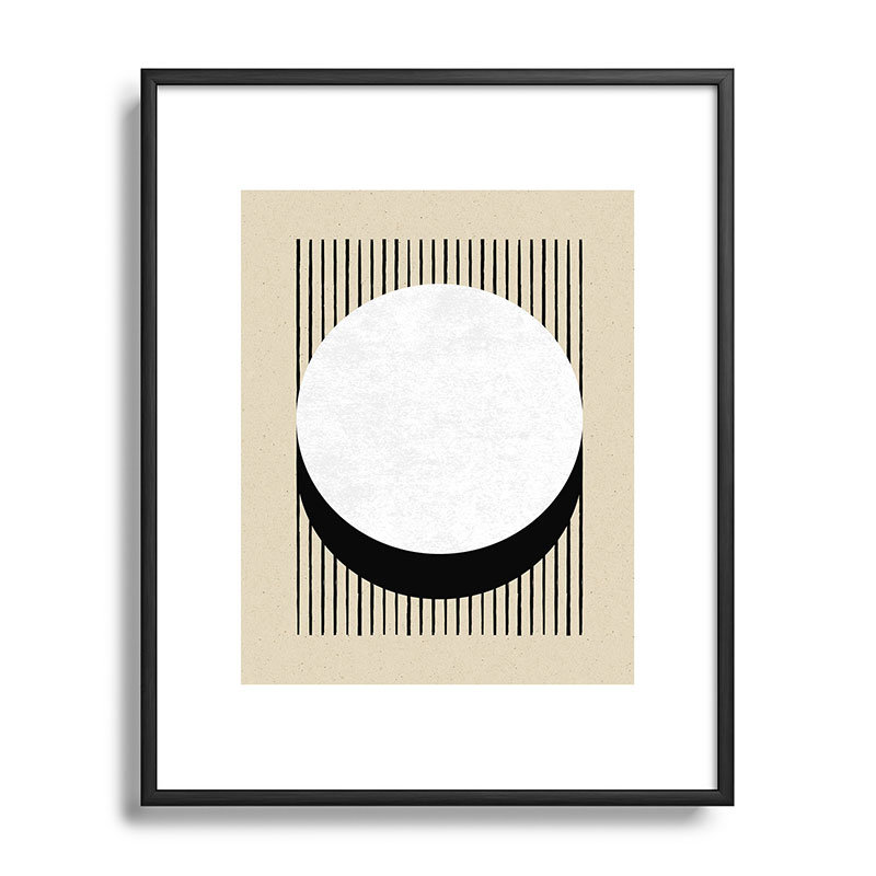 MoonlightPrint Circle BW Stripes, reproduction d'art encadrée en métal, H 10 po x l 8 po, Noir