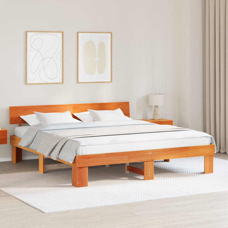 Bed Frame With Headboard Solid Pine Wood, Wax Brown, Super King (6')