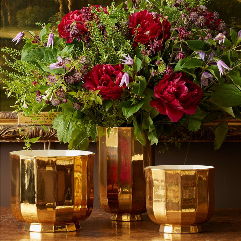 Delmara Ceramic / Porcelain Table Vase, Gold