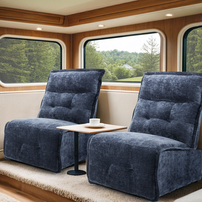 3.5" Wall Clearance Armless Power Recliner Chair with USB Ports, Navy Polyester