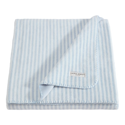 Laura Ashley Oxford Stripe Plush Reversible Throw Blanket