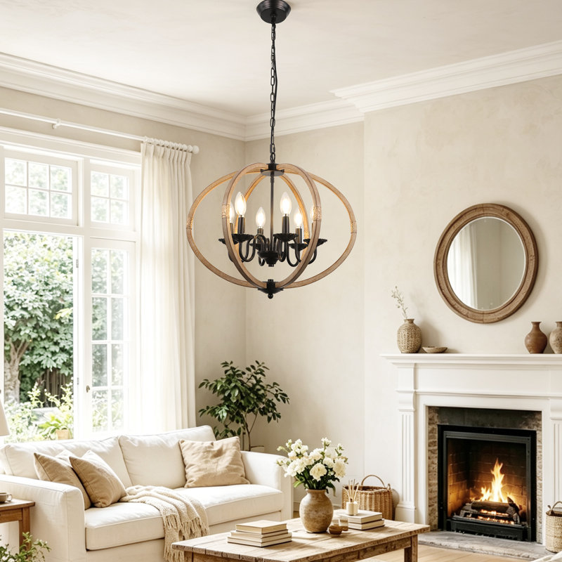Lustre en bois à 6 lumières à intensité variable Diethelm