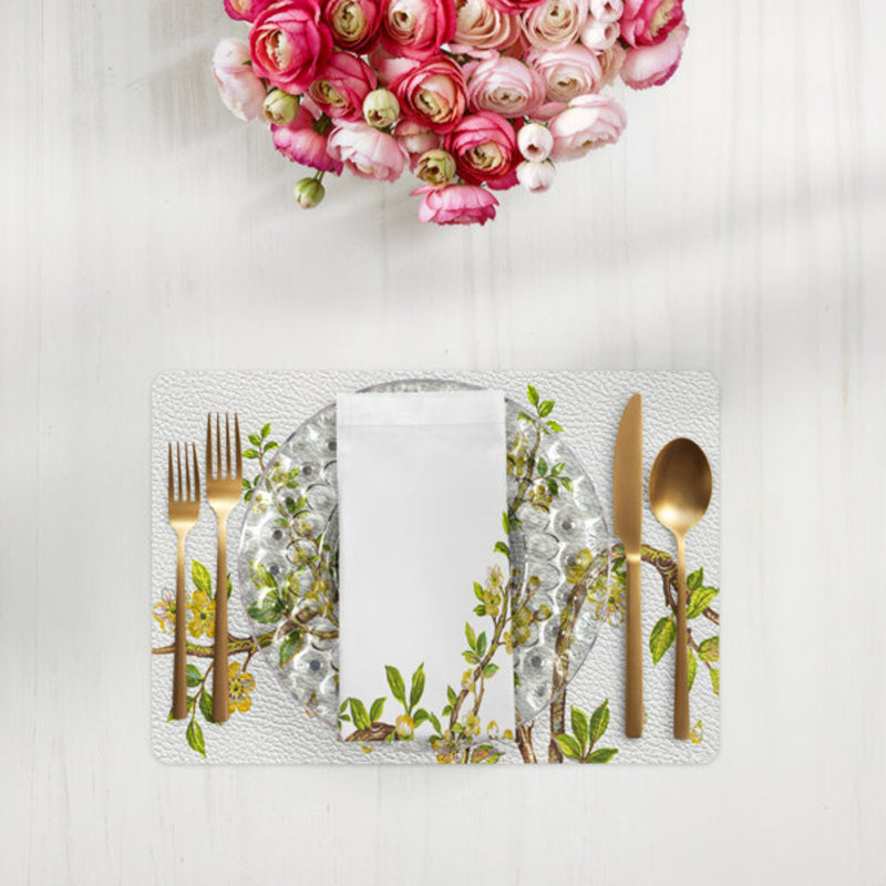 Cherry Blossom Cotton Blend Square Napkins, Yellow
