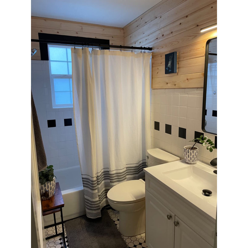 Cotton Shower Curtain Set, White/Grey