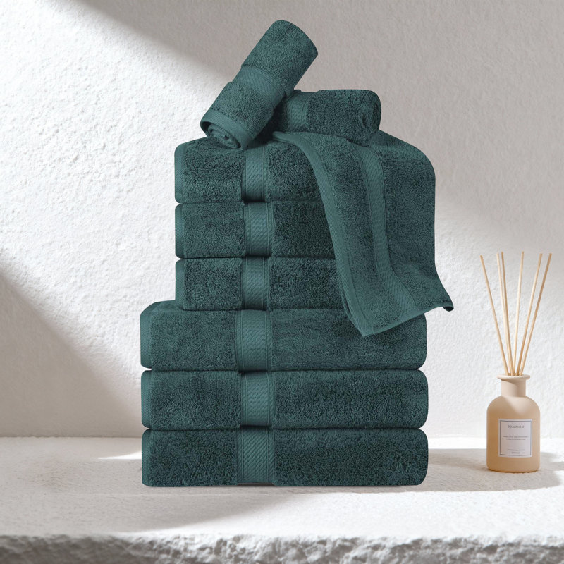 Egyptian Cotton Plush Heavyweight Absorbent 9 Piece Bathroom Towel Set, Teal