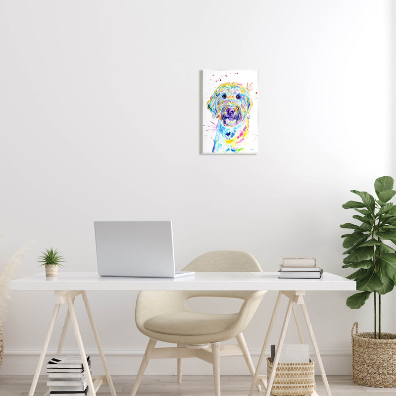 Vivid Goldendoodle Dog, estampe numérique par Jen Seeley, H 15 po x l 10 po x P 0,5 po, Bois