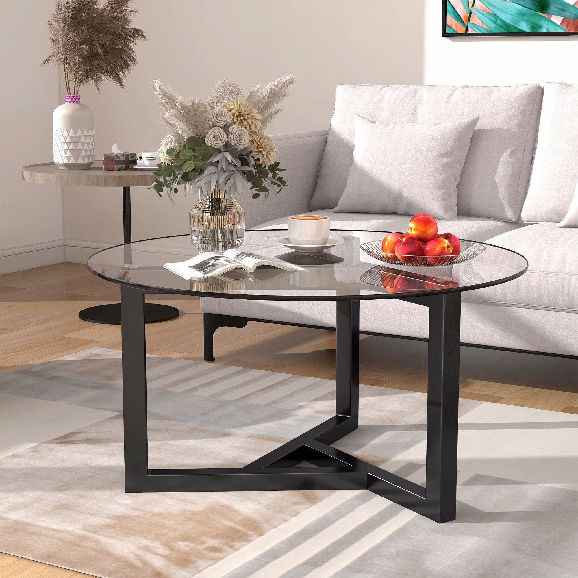 Latitude Run® Glass Top Round Glass Coffee Table Round Modern Cocktail ...