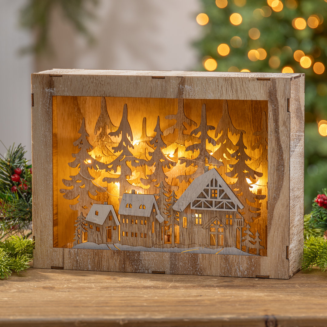 Enchanting 11.8 Inch Battery Operated Lighted Laser Cut Wood Winter Scene Winston Porter