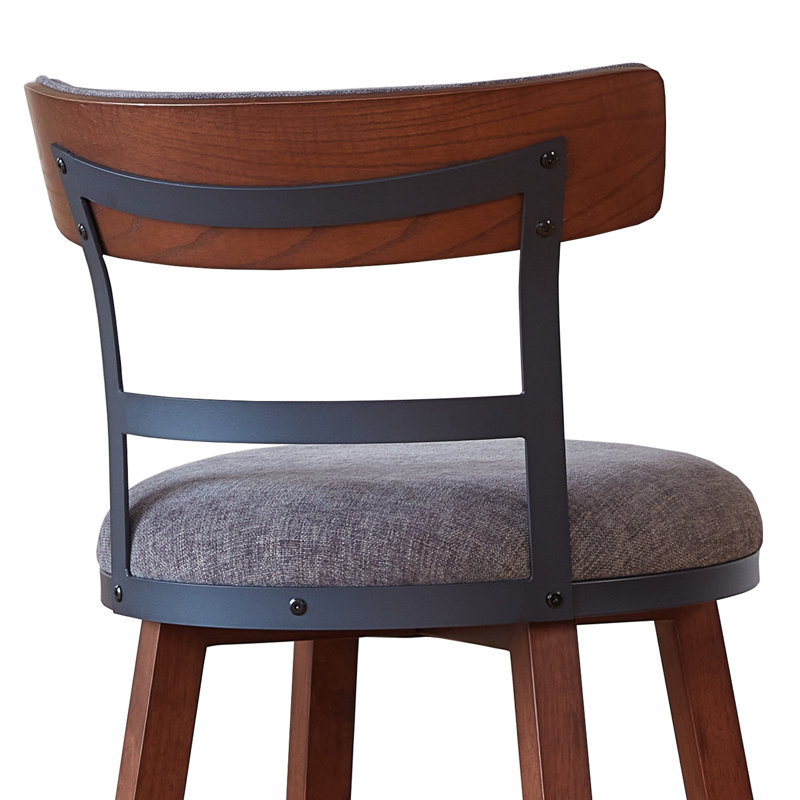 Ensemble de tabourets de bar modernes de 3 po de 26 po d'épaisseur avec dossier courbé en frabic et pieds en bois massif et structure en métal mat, tabourets de bar à hauteur de comptoir pour Kicthen Island, café