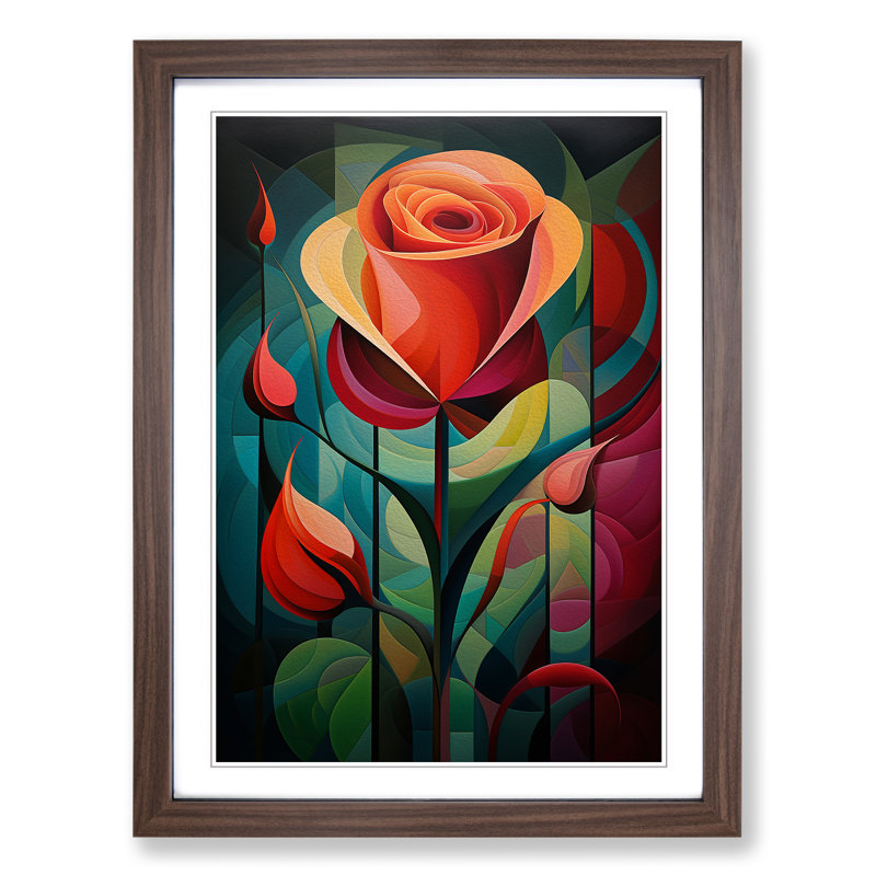 Rose Orphism - Single Picture Frame Print on Wood, Walnut, 46cm H x 34cm W x 2cm D