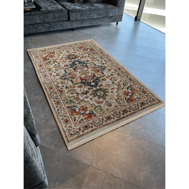 Tapis décoratif multicolore à motif floral et à franges, Tapis de couloir 3 pi 3,37 po x 9 pi 10,11 po