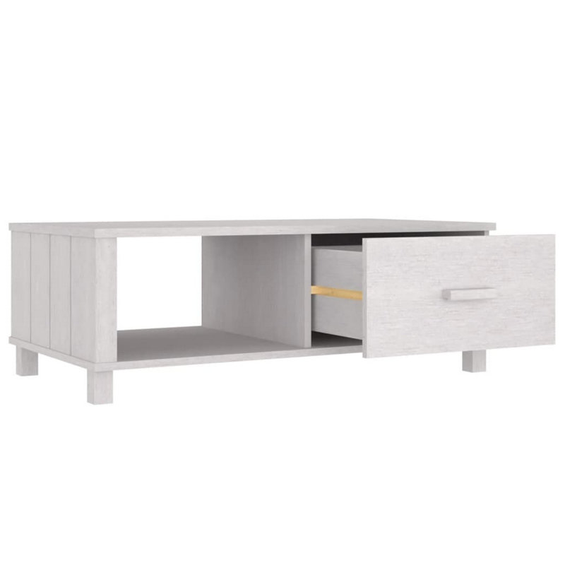 Coffee Table, Rectangular, Storage Drawer, White Solid Pine Wood