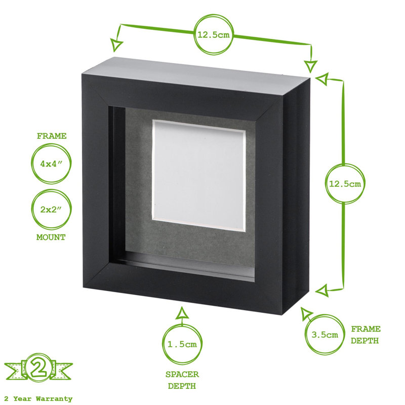 Nicola Spring - 4" x 4" White 3D Box Photo Frame - 2" x 2" Mount - White