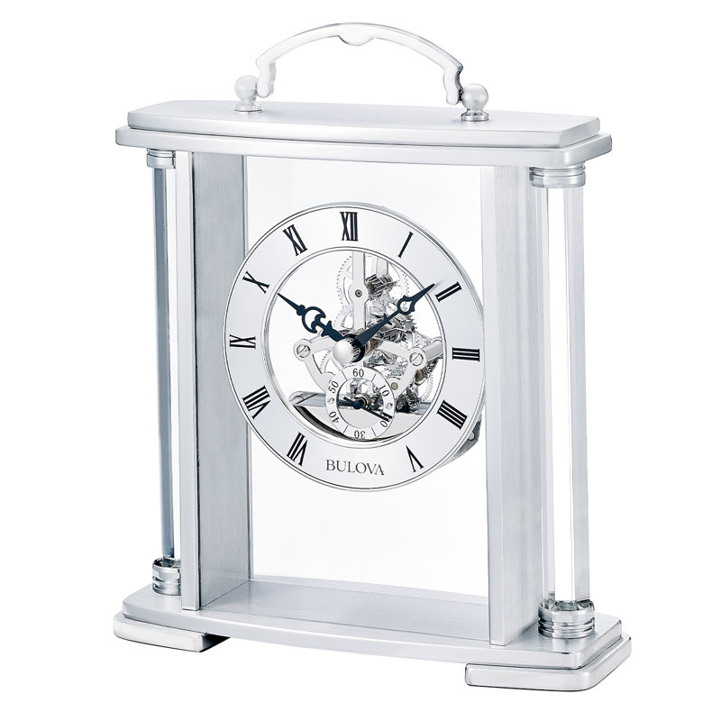 Adrienne Roman Numeral Stainless Steel Quartz Movement / Crystal Tabletop Clock in Silver