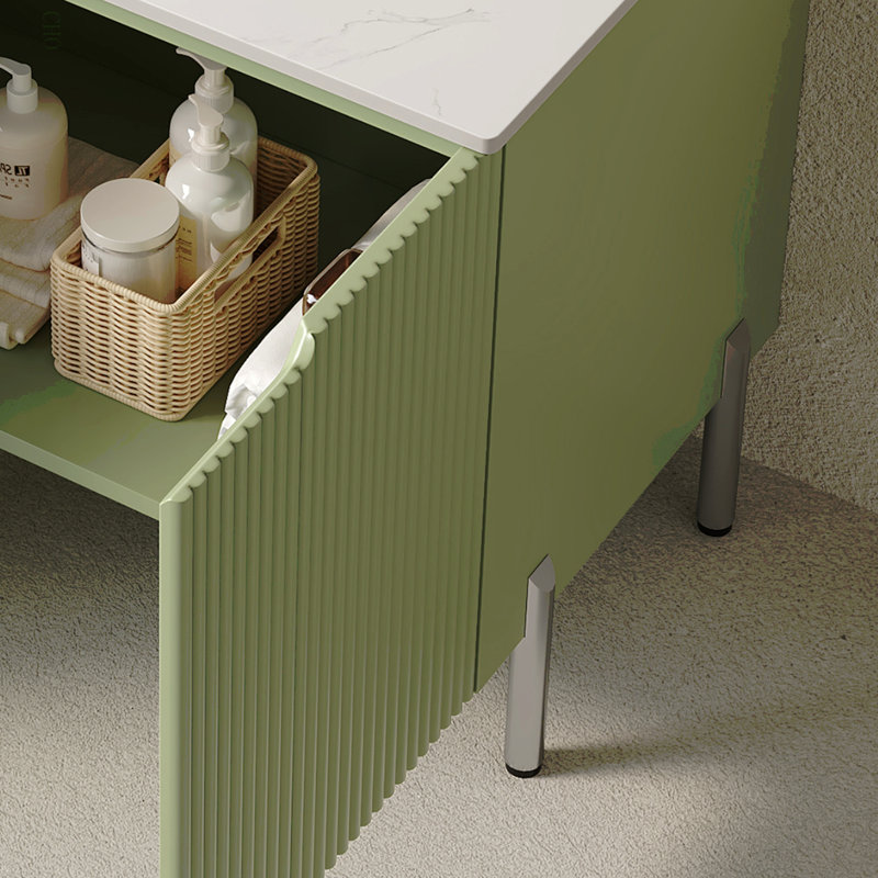 Meuble-lavabo de salle de bain 30 po avec lavabo, meuble de rangement autoportant avec lavabo rond en céramique à 2 portes avec motif en pierre et comptoir de Carrare, sans robinet