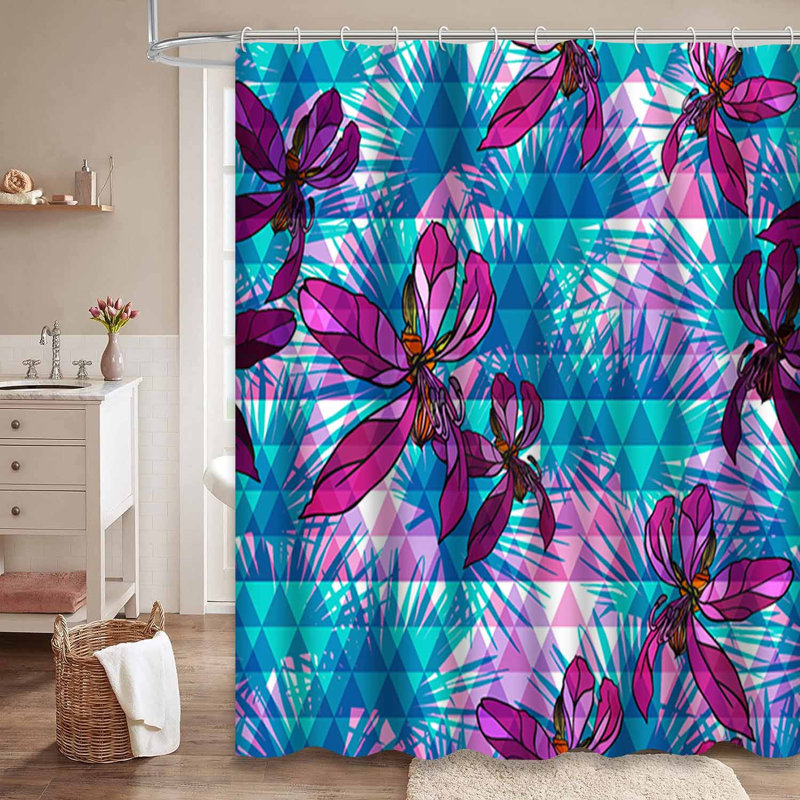 Rideau de douche à motif floral tropical avec 12 crochets, L 72 po x l 78 po