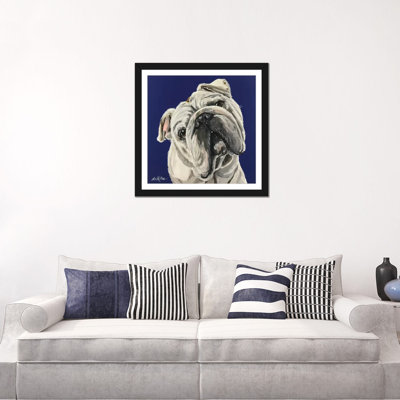 « english bouledogue on blue » par hippie hound studios, impression sur toile tendue