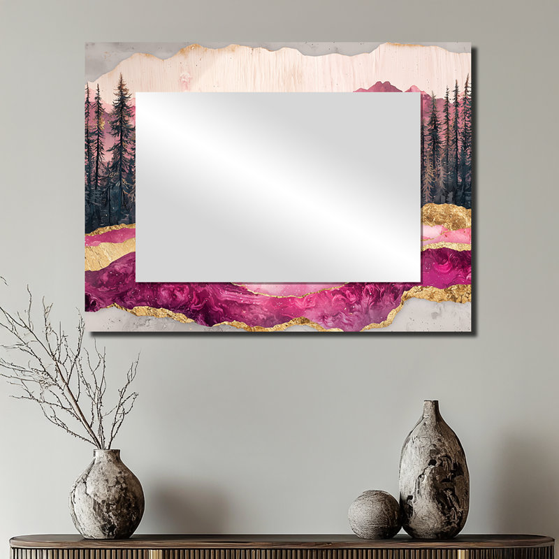 Ruby Crystal Lake Into The Pine Forest I - Art mural miroir de chalet - imprimé sur métal, 24 po x 32 po