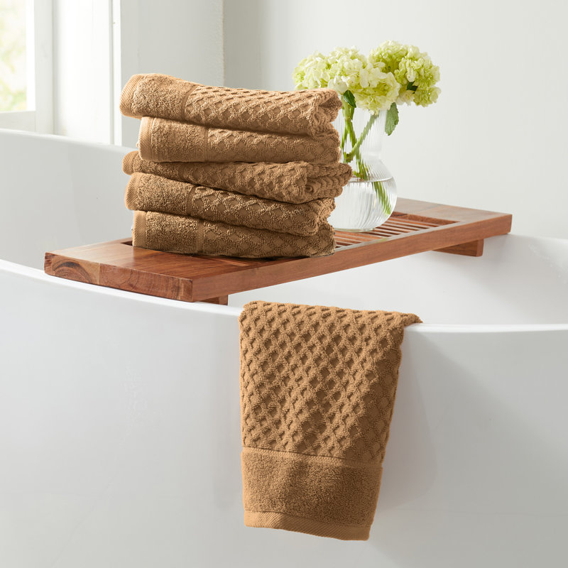 Ultra-Soft & Absorbent 100% Cotton Towel Set, Hand Towels - 6 Pack, Mocha Diamond