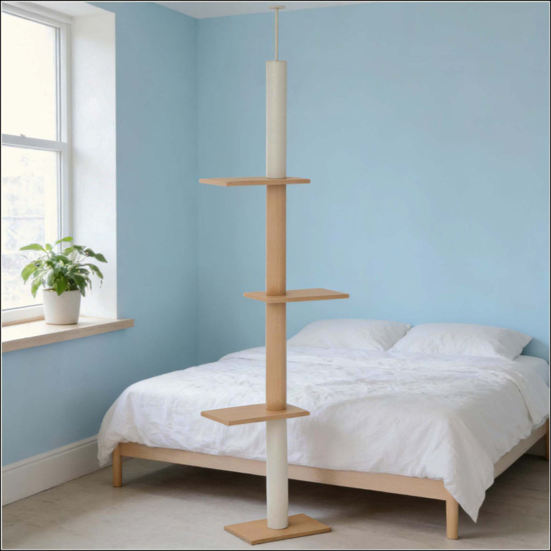 Arbre à chat, du sol au plafond, centre d'activité pour arbre à chat, 102.3"H x 17"W x 10.8"L, Brun clair / jaune
