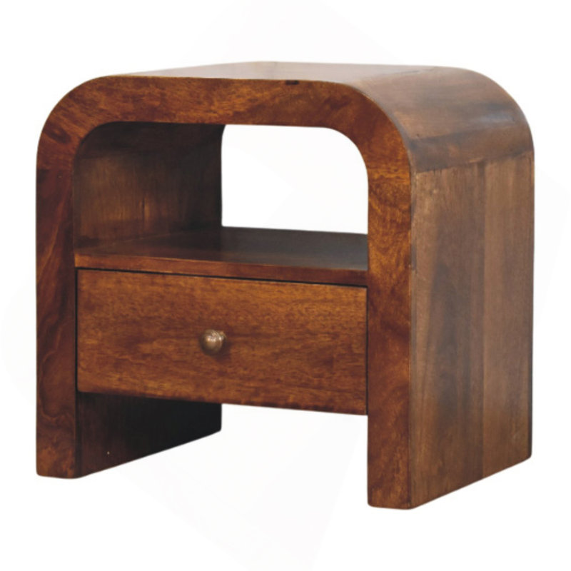 Solid Wood Darcy Nightstand, 1 Drawer And Open Shelf, Chestnut, Brown