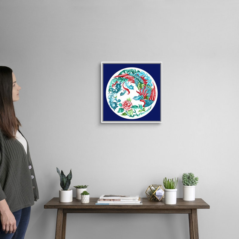 «Peacock in the Garden» par Eva Watts - reproduction d'art, H 18 po x l 18 po x P 1,75 po, Toile blanche encadrée