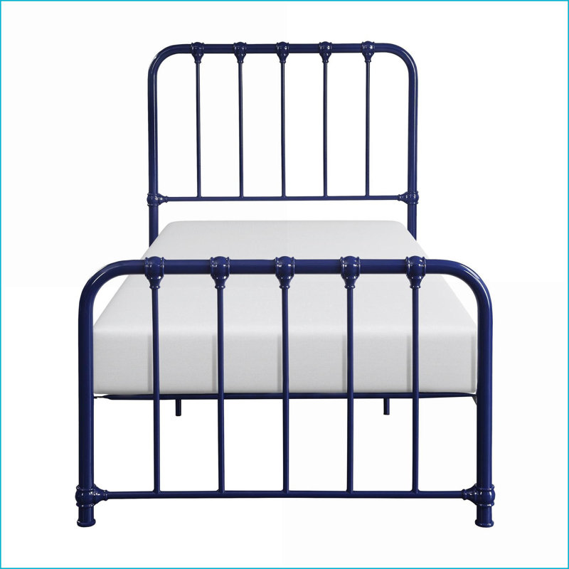 Structure de lit plateforme simple en métal - Finition bleue, aucun sommier nécessaire, lit dans une boîte pour la chambre à coucher