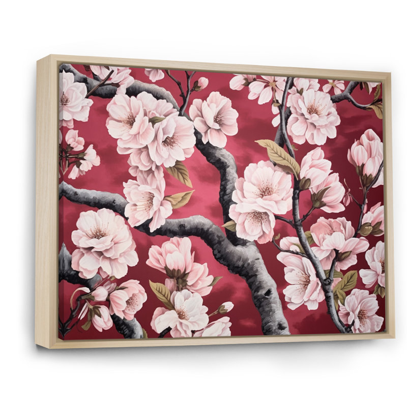 «Cherry Blossum Flower Whispers IV», reproduction sur toile, H 16 po x l 32 po x P 1 po, Cadre naturel flottant