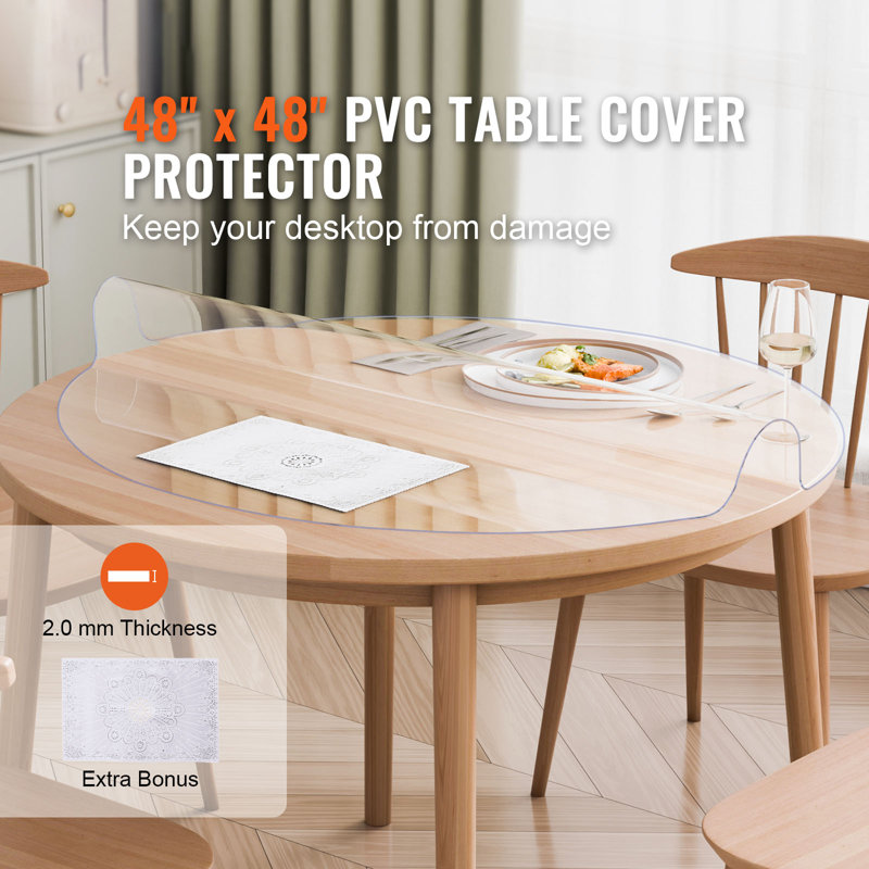 PVC Table Protector Round Clear Plastic Desk Protector, 48" Round
