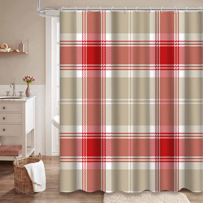 Rideau de douche traditionnel rouge à motif tartan rouge avec 12 crochets