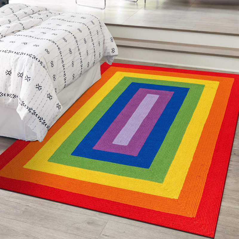 Tapis arc-en-ciel en laine tressé à la main Ebern Designs, Rectangle 4 pi 1 po x 6 pi 1 po