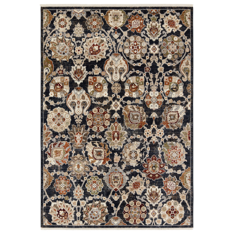 Tapis bleu / crème en polypropylène tissé à la machine Daltry, Rectangle de 5 pi x 8 pi