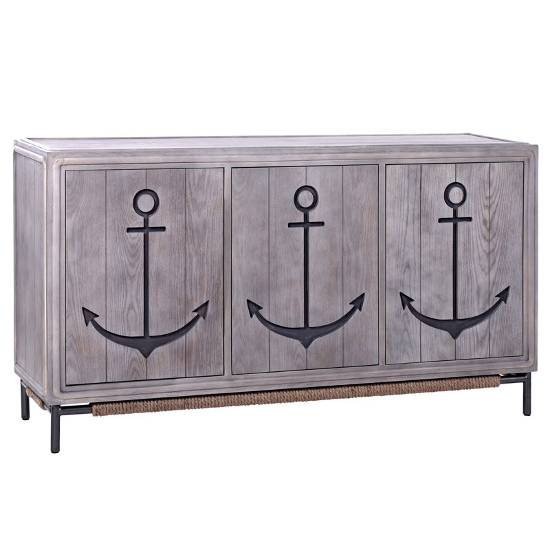 Teviston Gray Wood Coastal Sideboard with Anchor Design