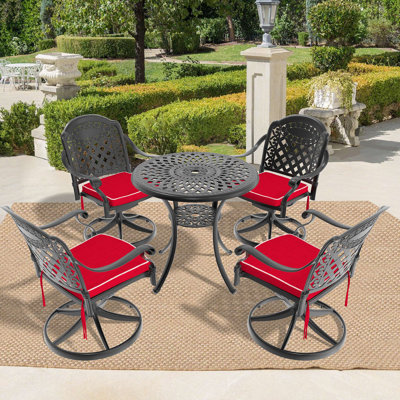 Ensemble de salle à manger 5 pièces en aluminium coulé résistant aux intempéries, comprenant 4 chaises pivotantes et une table ronde de 30,71 po avec structure noire