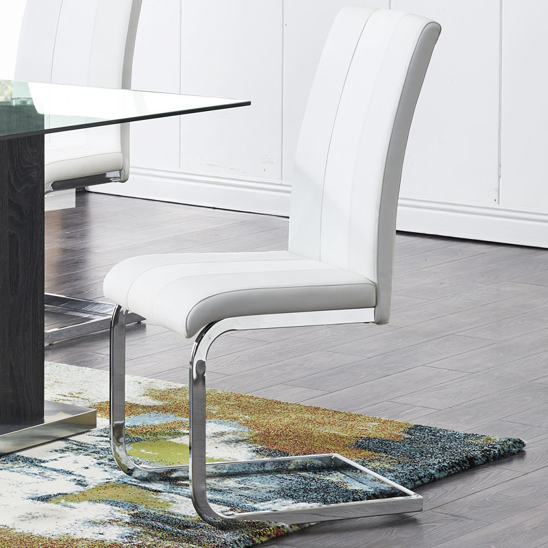 Chaise de salle à manger blanche de 4 pièces - tissu, pieds en métal, sièges rembourrés, finition polie, rectangulaire